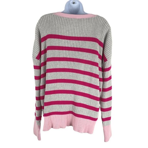 Vineyard Vines Sweater Large Striped Boatneck Gray Pink Cotton Blend NWT FS-1193 - Picture 5 of 10